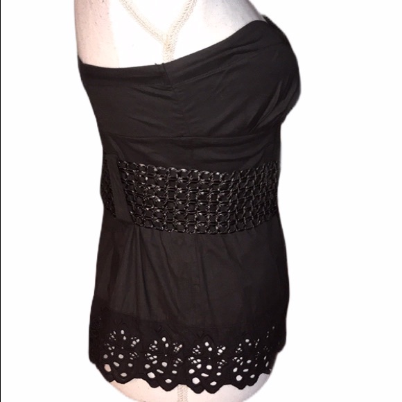 Bebe 2b black corset zip front sweetheart neck top - Picture 2 of 10